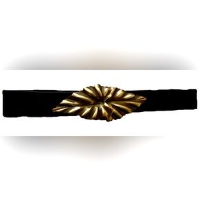 Unique Vintage 80’s Black Stretch Belt w/ Double Palm Leaf Buckle